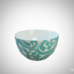 A U-shaped bowl featuring flowing Arabic calligraphy. Designed for both serving and display.