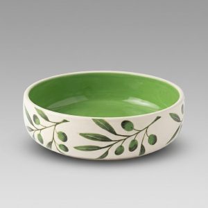 A bowl with a curved rim